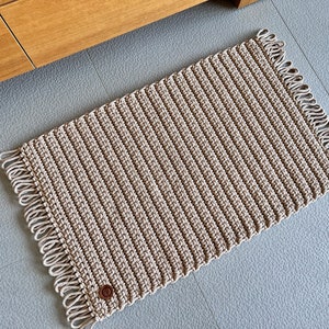 Rectangular crochet rug with fringes, cotton handmade rug, beige bathroom mat, simple string rug image 3