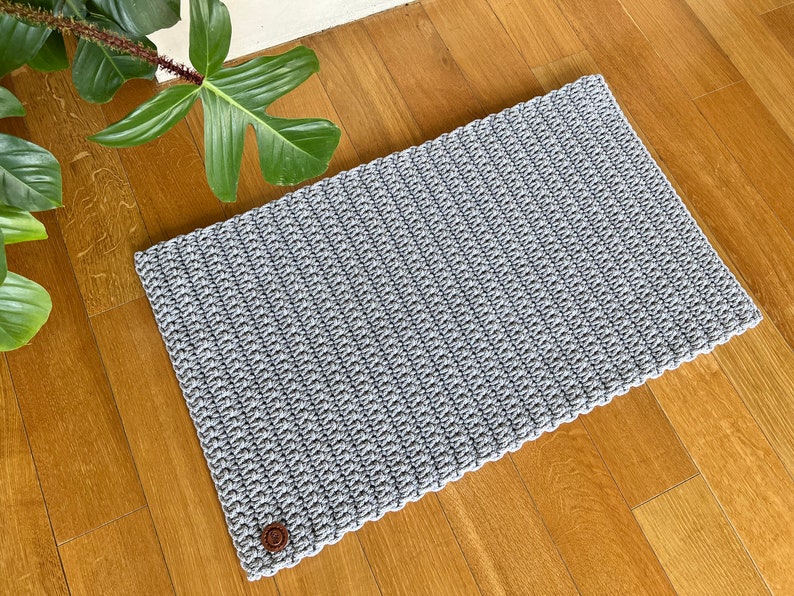 Rechteckiger gehäkelter Teppich, Handgeknüpfter Teppich aus Baumwolle, Fadenteppich in grau, Bild 3