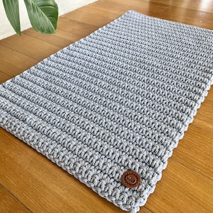 Rectangular crochet rug, cotton handmade rug, gray mat, simple string rug, image 1