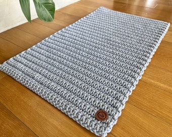 Alfombra rectangular de crochet, alfombra hecha a mano de algodón, estera gris, alfombra de hilo simple,