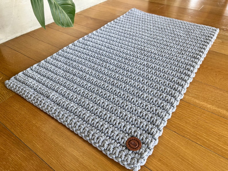 Rectangular crochet rug, cotton handmade rug, gray mat, simple string rug, image 1