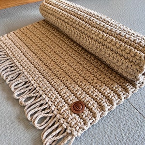 Rectangular crochet rug with fringes, cotton handmade rug, beige bathroom mat, simple string rug image 2