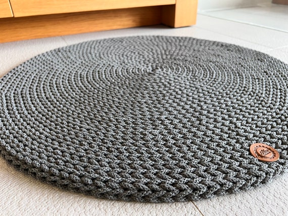 Handmade crochet rug round, natural carpet, scandinavian rug, neutral minimalist decor, knitted mat for the bathroom