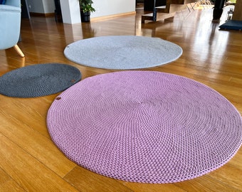 Alfombra de crochet hecha a mano redonda, alfombra natural, alfombra escandinava, decoración minimalista neutra, muchos colores