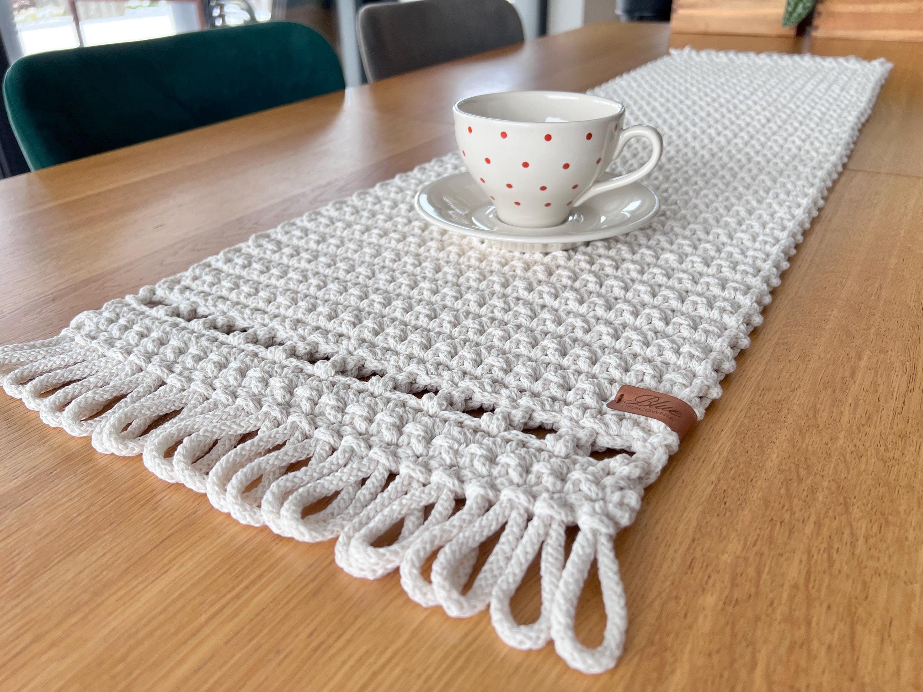 Matches21 Runner Da Tavola Bianco Con Bordo All'Uncinetto - Stile Rustico, 40 X 90 Cm - 70% Cotone, 30% Poliestere