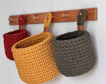 Crochet hanging baskets, bathroom storage, kitchen decoration, wall organizer, choice of colors