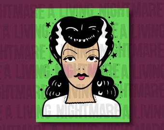 Bride of Frankenstein Traditional Tattoo Vinyl Sticker