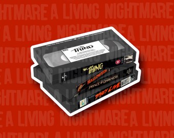 John Carpenter VHS Stack Vinyl Sticker — The Thing, Halloween, Prince of Darkness, They Live Vinyl Sticker