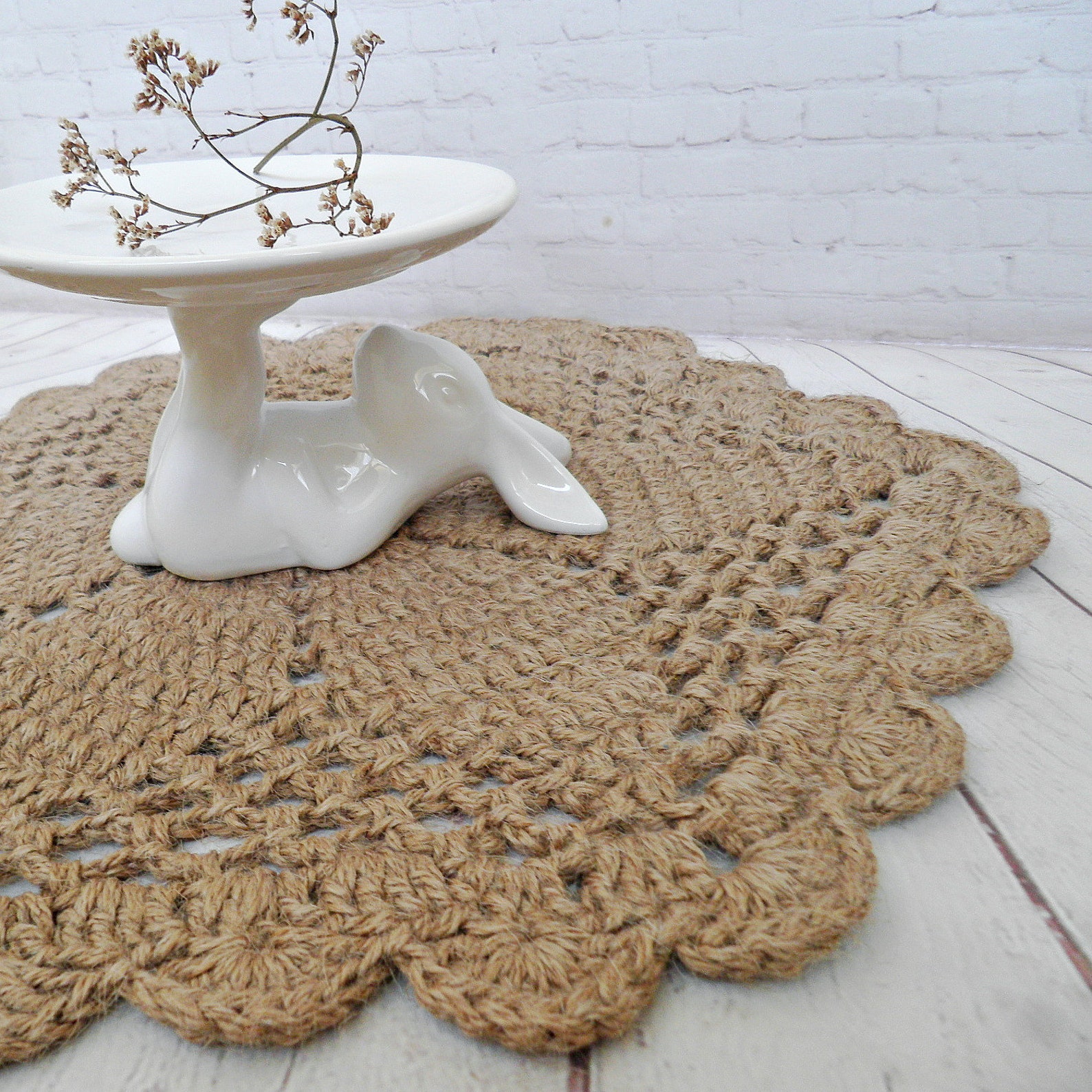 Crochet natural jute placemat. Farmhouse style crochet Etsy