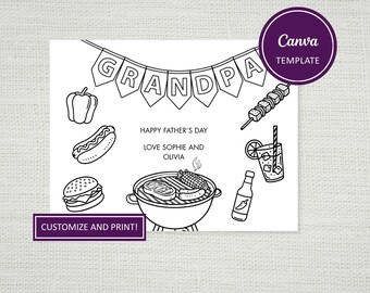 Grandpa BBQ Editable Father's Day Card - Colouring Page Template for Grandpa - Canva Design