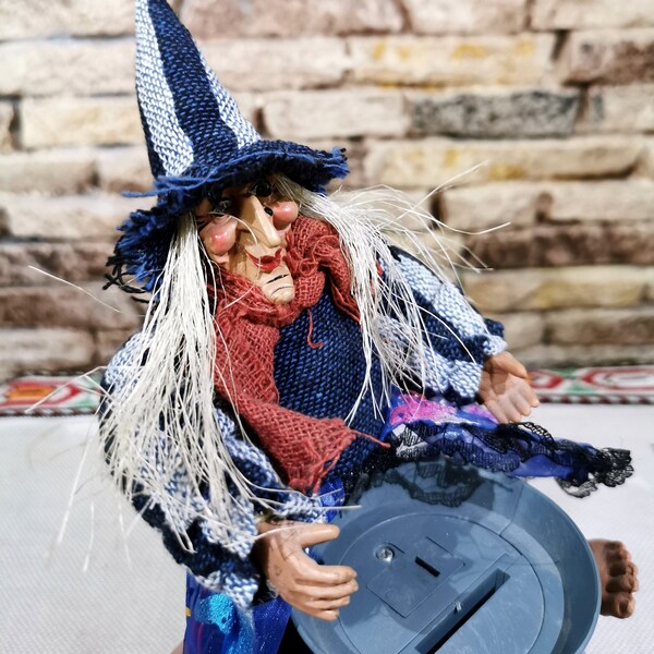 Baba Yaga, piggy Bank, glowing eyes, Halloween Russian Baba Yaga, cloth fairy tale, good luck doll