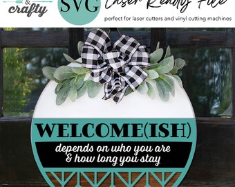 Gancho de porta de boas-vindas Svg, corte a laser Svg, sinal de varanda de boas-vindas, SVG de boas-vindas, cabide de porta de boas-vindas Svg, sinal de varanda de boas-vindas Svg