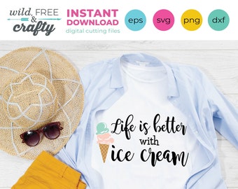 アイスクリーム SVG、SVG デザイン、SVG ファイル、夏 SVG、夏 PNG、アイスクリームがあれば人生はもっと楽しくなる、夏シャツ SVG、アイスクリーム コーン SVG