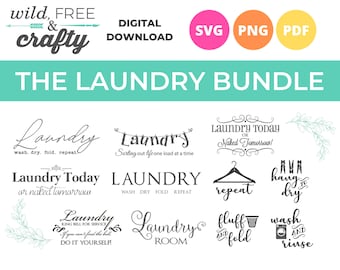 Tvätt Svg Klippfil, Tvätt Svg Bundle, SVG Pdf Png-filer, Skärfiler för Cricut och Silhouette Craft Cutting Machines