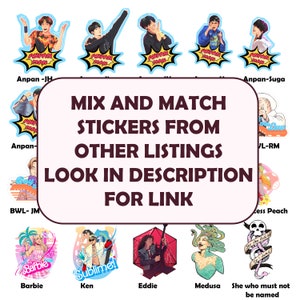 a poster with the words mix and match stickers from other things to look in