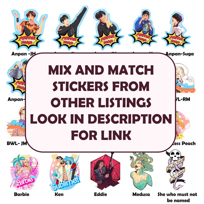 a poster with the words mix and match stickers from other things to look in