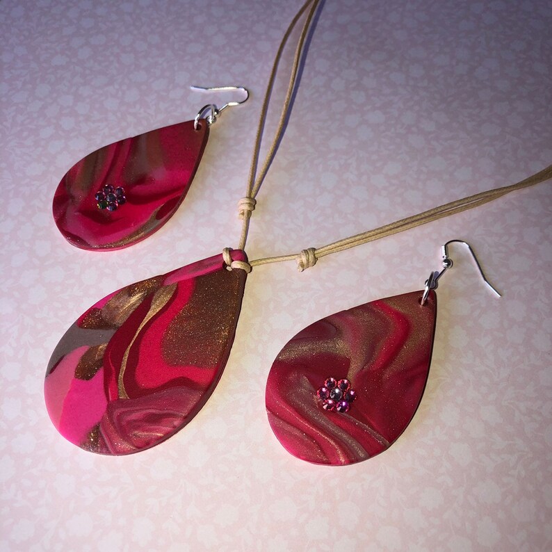 Polymer Clay Jewellery Gift Set Pendant and Earrings