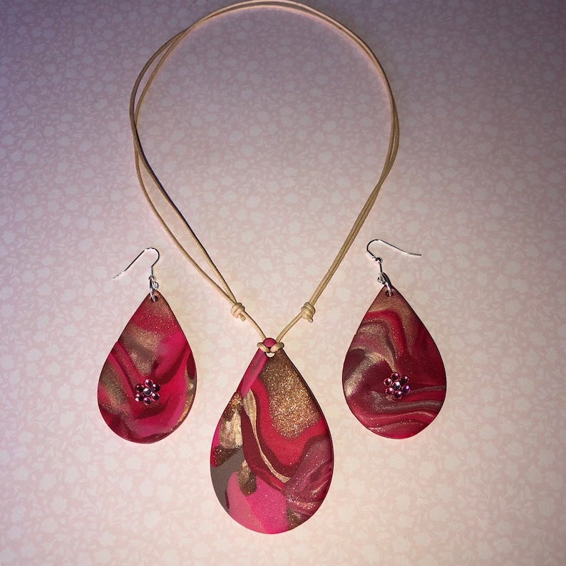 Polymer Clay Jewellery Gift Set Pendant and Earrings