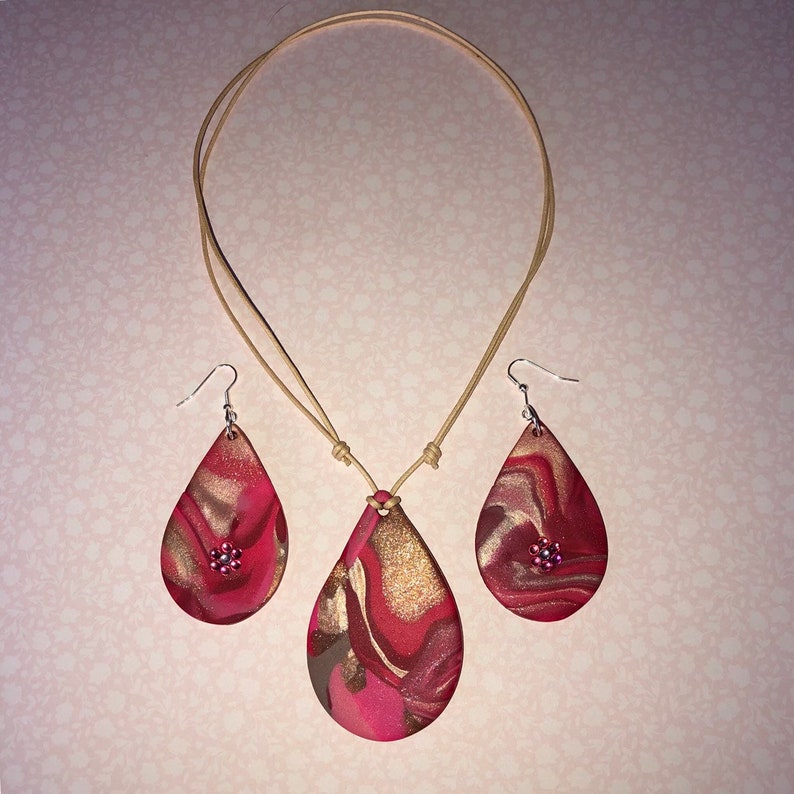 Polymer Clay Jewellery Gift Set Pendant and Earrings