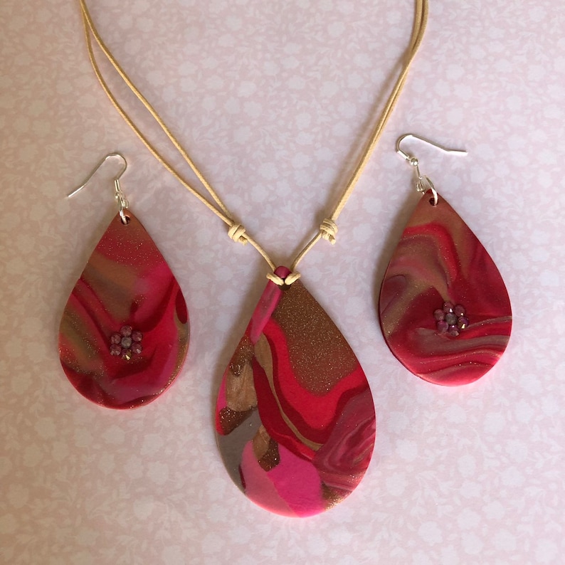 Polymer Clay Jewellery Gift Set Pendant and Earrings