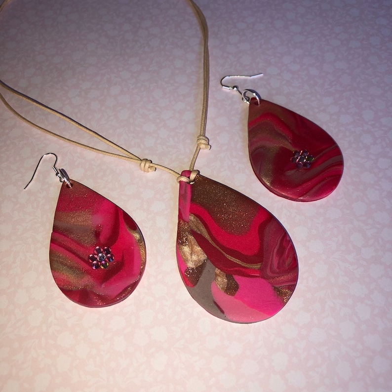 Polymer Clay Jewellery Gift Set Pendant and Earrings