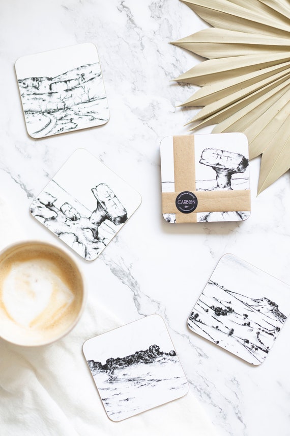 Yorkshire Gift/Present | Yorkshire Coaster | Set of 4 Yorkshire Coasters | Almscliffe Crag | Brimham Rocks | Cow & Calf Rocks | Malham Cove