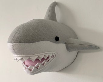 stuffed shark head wall decor