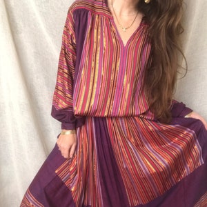 Vintage Anastasia Paris, Blouse and Skirt Set, Fluid, Gold Stripes, Designer French Vintage, Size Small, 26.5 inch High Waist Skirt