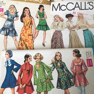 Lott Vintage 60-/70-tals sömnadsmönster, 9 delar, förskurna, små storlekar, missar