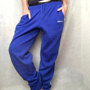 Vintage Adidas Track Pants: Blue Side Stripe, Zip Ankles, Pockets