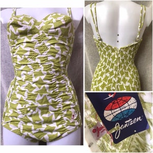 Vintage 1950s Jantzen Swimsuit, Vintage Pin Up, New Old Stock, Smocked Back, Unworn, With Tags, Size XS and Small, Incredible Piece!