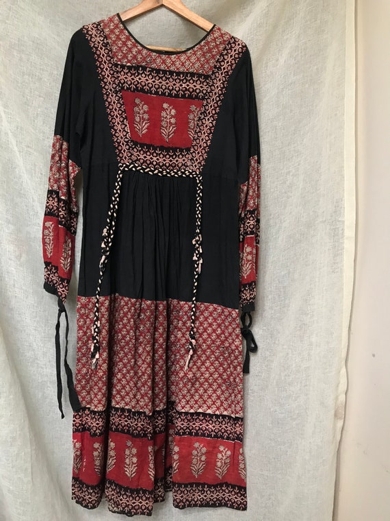 Vintage 70s India Cotton Dress, Block Print, Long… - image 6