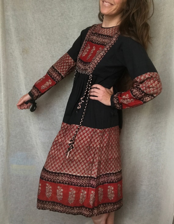 Vintage 70s India Cotton Dress, Block Print, Long… - image 4