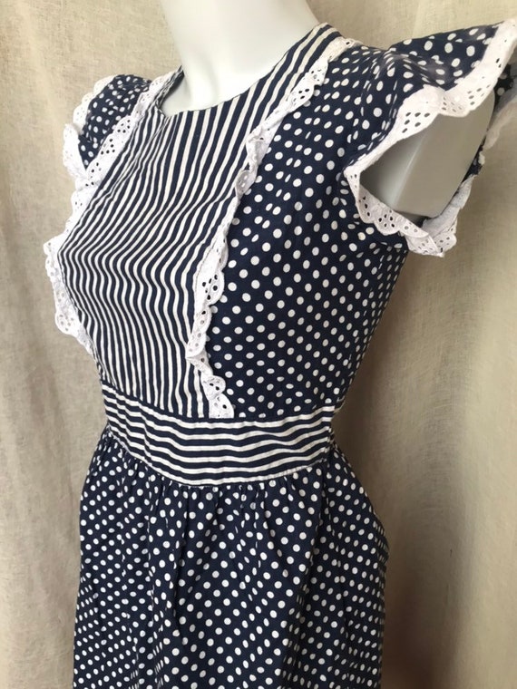 70s Vintage Mini Dress, Cotton Mini Dress with Po… - image 6