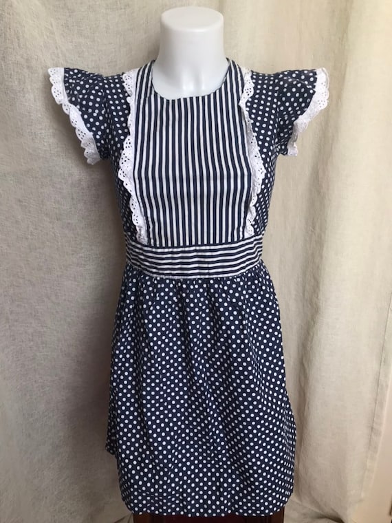 70s Vintage Mini Dress, Cotton Mini Dress with Po… - image 3