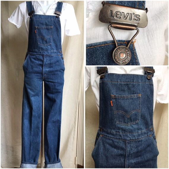 70s Vintage Levis Denim Overalls, Orange Tab, Size