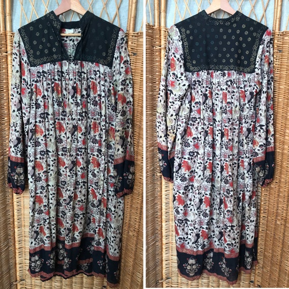 Vintage Indian Cotton Gauze Dress, Block Print, L… - image 8