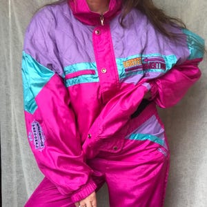 Vintage 90s Reusch Ski Suit: Neon Colorblock Windbreaker (Size M/L)