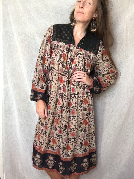 Vintage Indian Cotton Gauze Dress, Block Print, L… - image 3