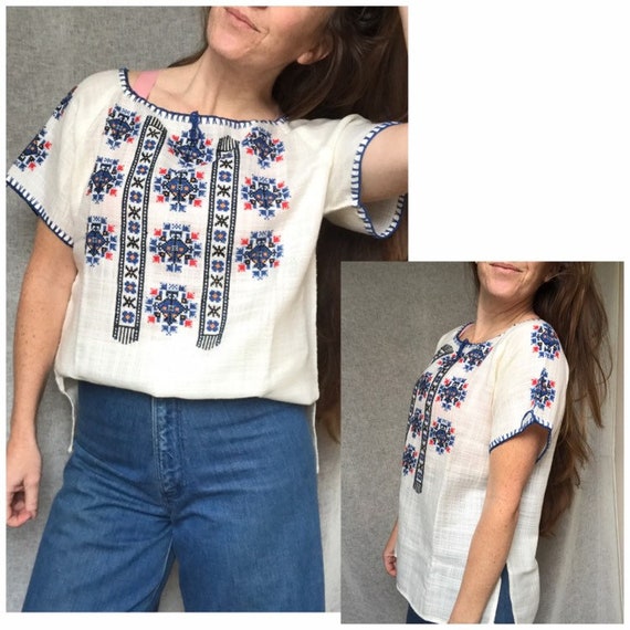 Vintage 70s Embroidered Folk Blouse 