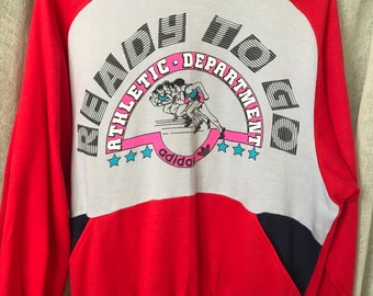 Vintage 80s Adidas Sweatshirt: Red Athletic Dept Pullover, Dolman Sleeve