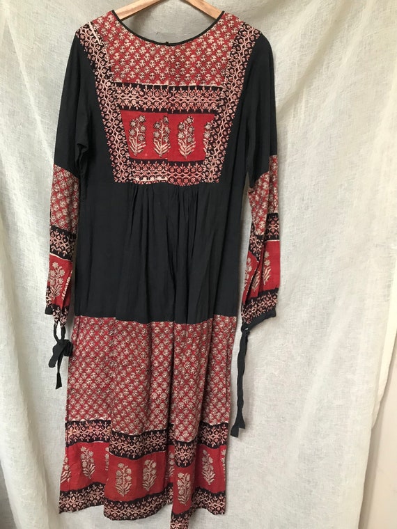 Vintage 70s India Cotton Dress, Block Print, Long… - image 7