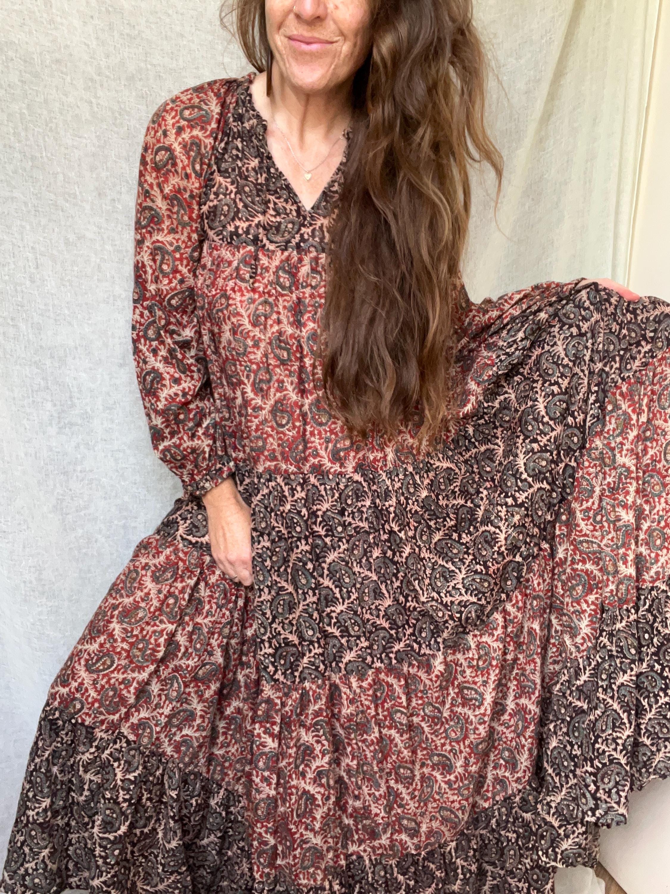 Vintage 70s India Gauze Dress Blue Floral Dress Indian