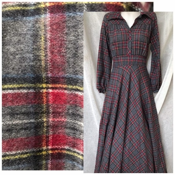 Vintage Tartan Plaid Dress Flannel Maxi ...