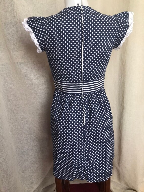 70s Vintage Mini Dress, Cotton Mini Dress with Po… - image 4