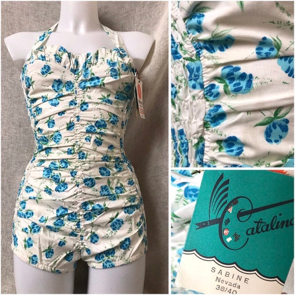 Vintage 1950s Catalina Swimsuit, Floral One Piece, Stars of Hollywood, New Old Stock, Rare Vintage Bathing Suit, Size Sm/Med