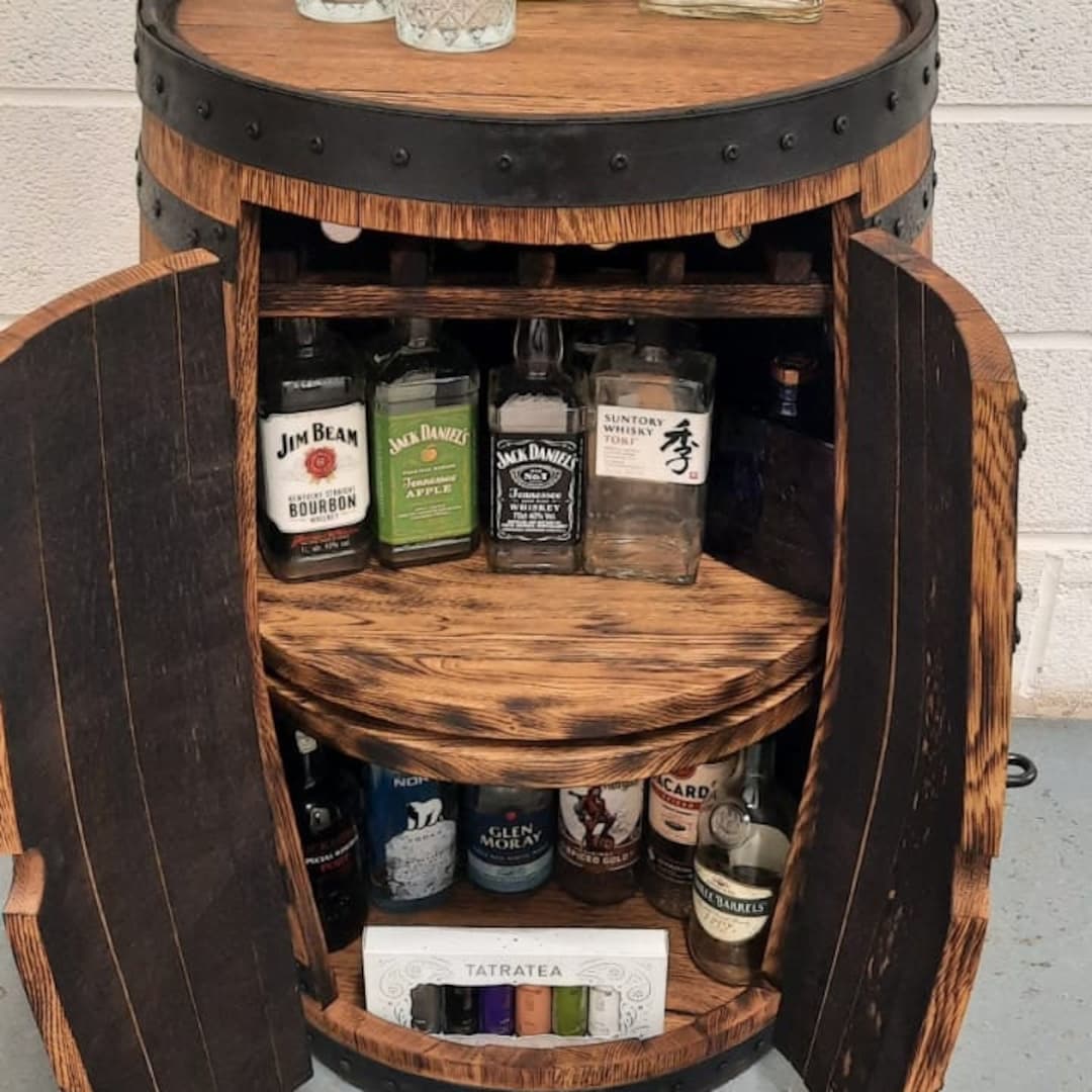 Whisky Barrel-bar_ Rotating Shelf Rack _whisky Oak Barrel Cabinet - Etsy