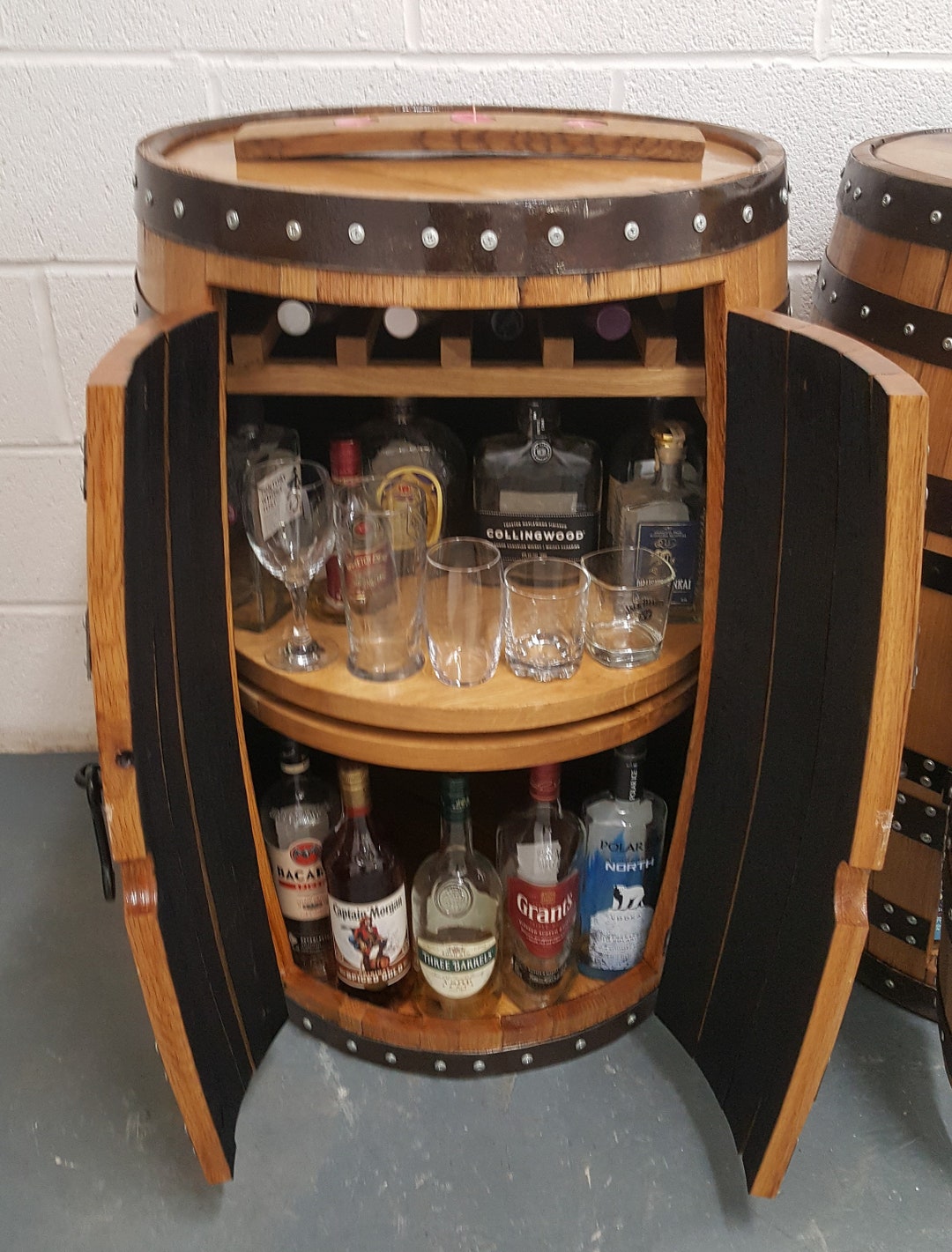 Whisky Barrel-bar_ Rotating Shelf Rack _whisky Oak Barrel Cabinet - Etsy