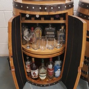 Whisky Barrel-Bar_ Rotating Shelf Rack _Whisky Oak Barrel Cabinet Natural Oak Finish