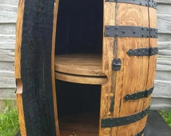 ROTATING SHELF Whisky Barrel Cabinet_Oak Barrel-Bar_Handmade from Scotch Whiskey Barrel